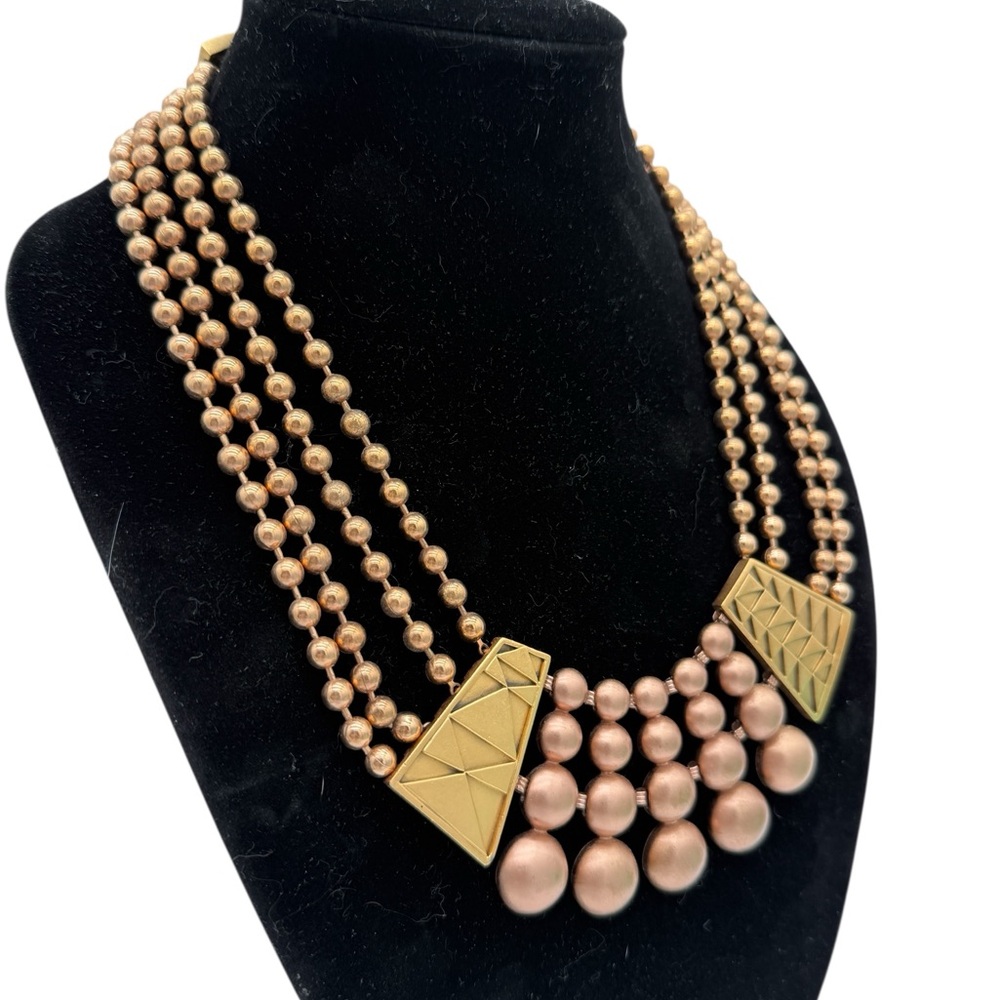 Vintage Monet Egyptian Revival Gold and Rose Gold Beaded Statement Necklace Deco - Picture 4 of 12